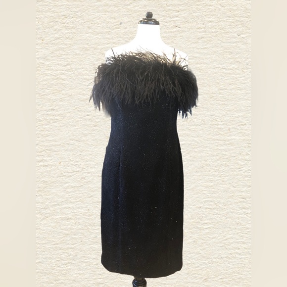 Alex Evening US women size10 black cocktail dress with ostrich feather detailing - Picture 1 of 6